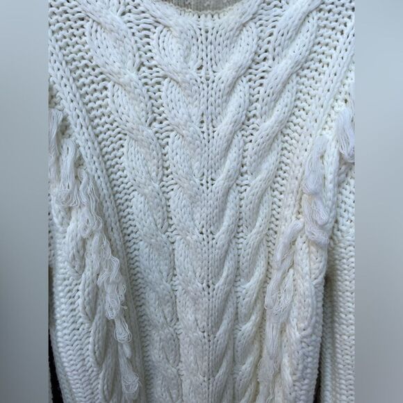 FARM RIO White Sweater Dress Cable Knit Long Sleeve High Neck Size M - Picture 5 of 6